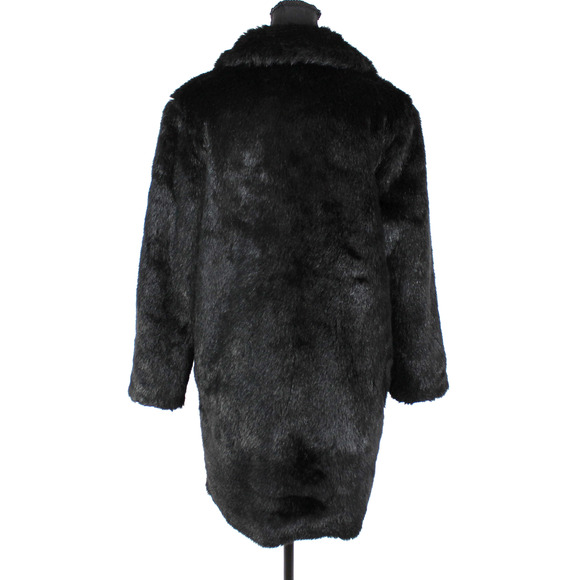 Frame Faux Fur Coat Black Button Up Mid Length Collared Jacket Size Small S - Picture 5 of 7